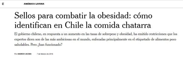 Chile políticas alimentación - NYT, febrero 2018